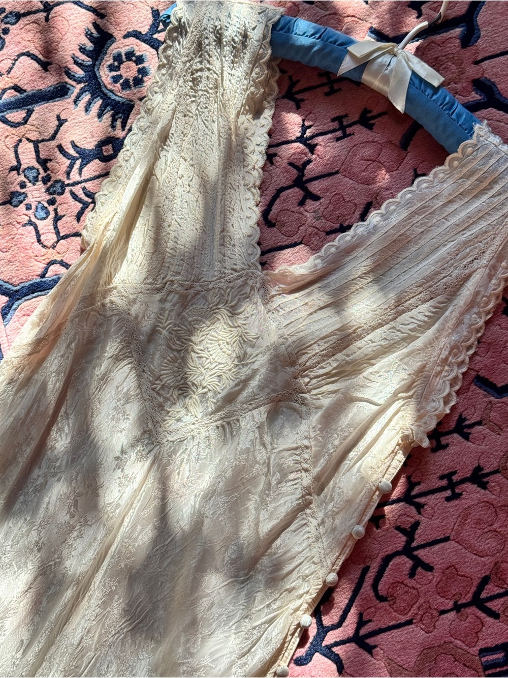 Free People Cream Satin Slipdress Dress with Embroidery